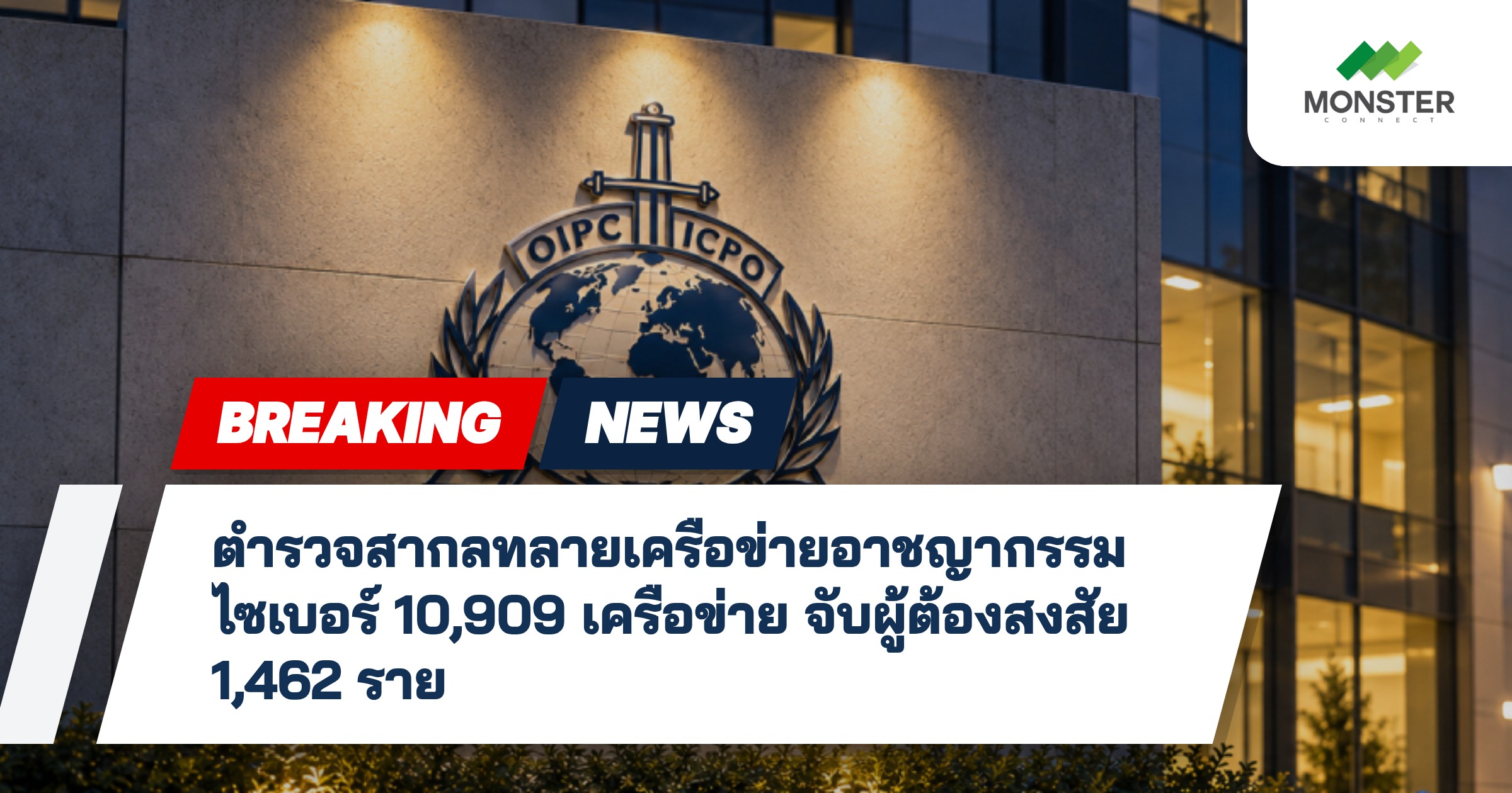 ตำรวจสากลทลายเครือข่ายอาชญากรรมไซเบอร์ 10,909 เครือข่าย จับผู้ต้องสงสัย 1,462 ราย