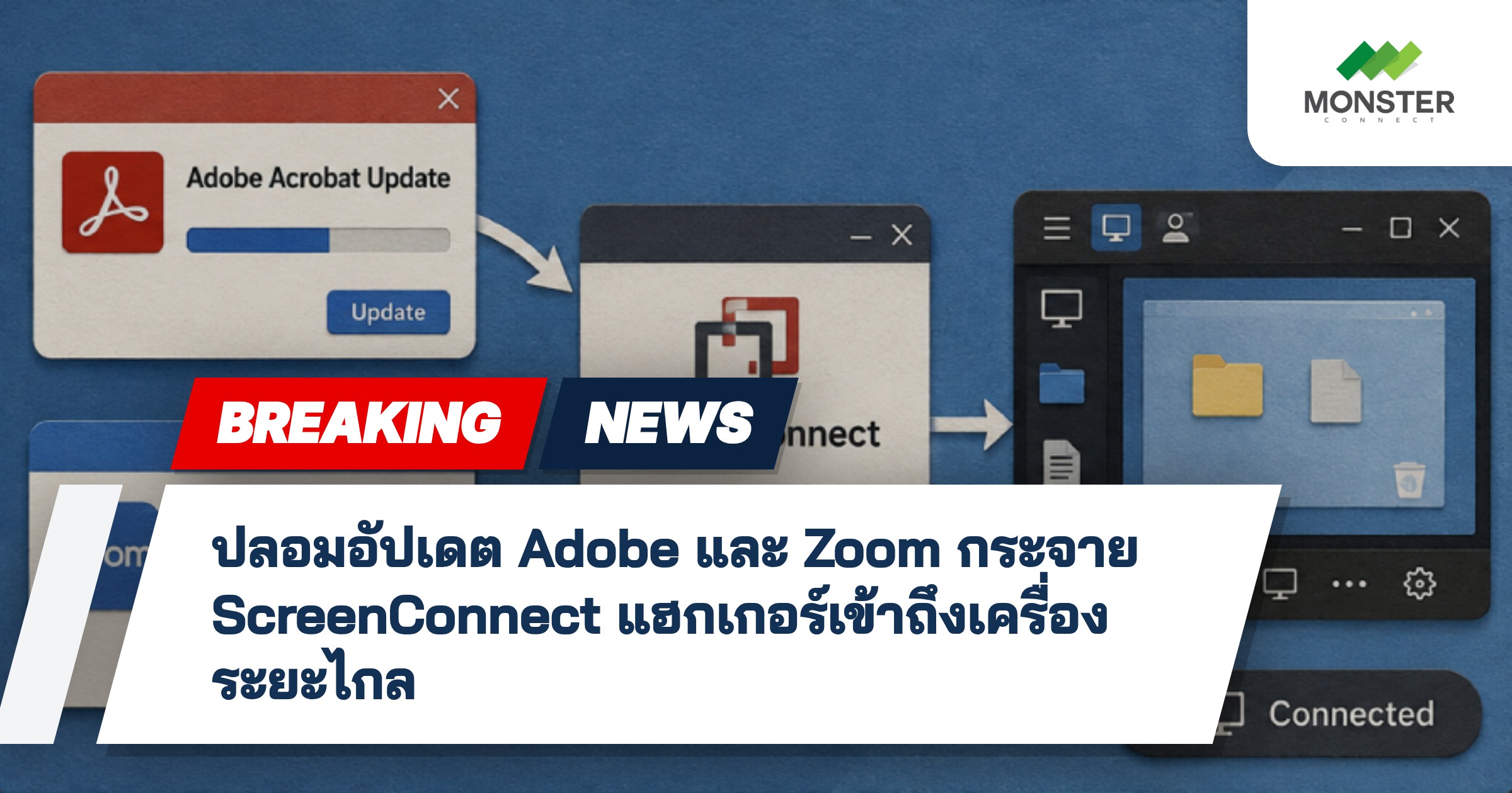 ปลอมอัปเดต Adobe และ Zoom กระจาย ScreenConnect แฮกเกอร์เข้าถึงเครื่องระยะไกล